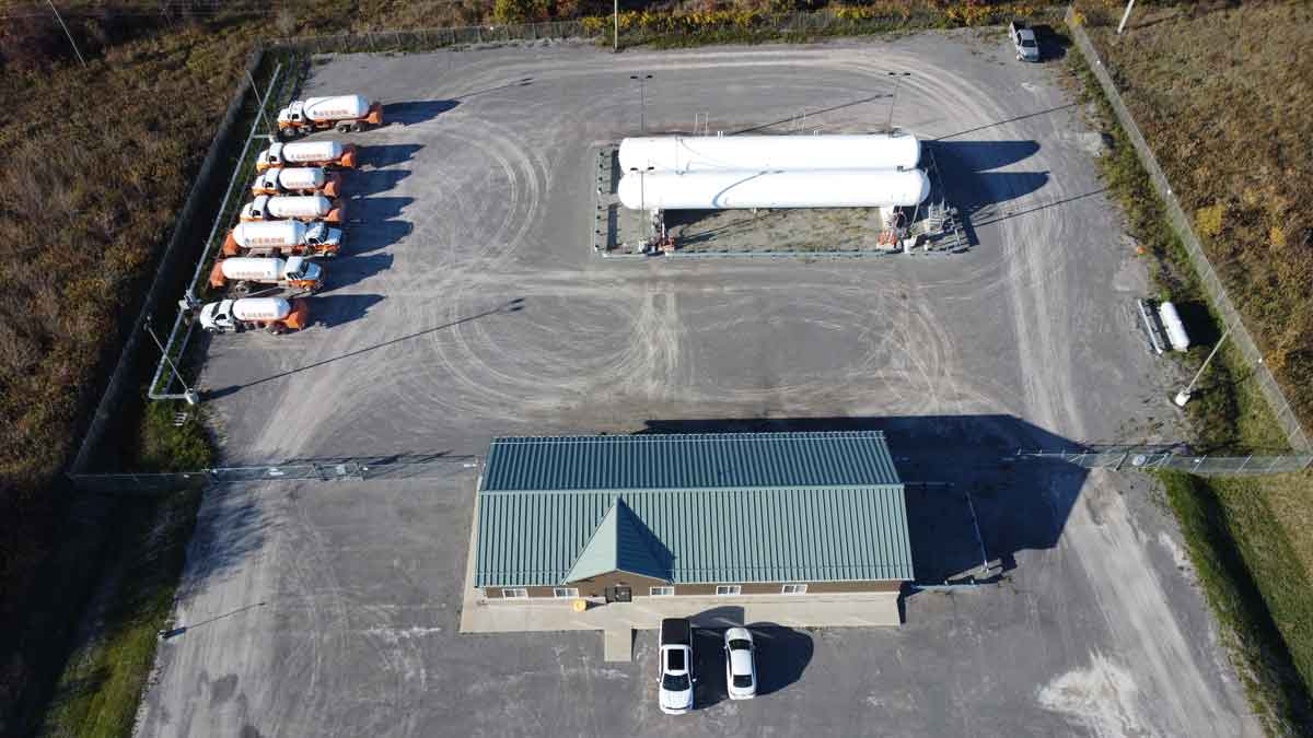 Aerial view of Gerow's propane depot